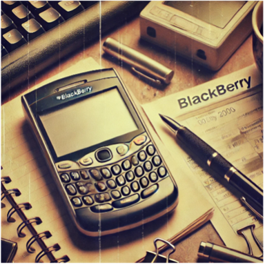 A blackberry phone on a desk in sepia tone